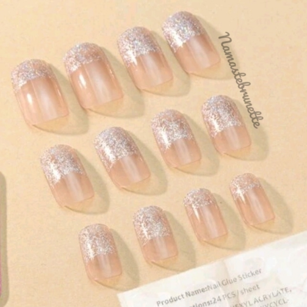 2/$16 Glitter French Manicure Press On Nails - Picture 7 of 9